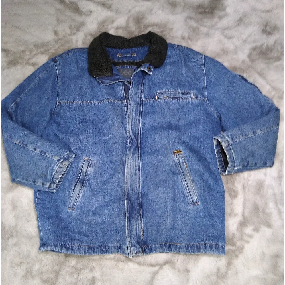 Vintage Lee Sherpa Quilt Lined Oversized Denim Jacket XL - Picture 2 of 7